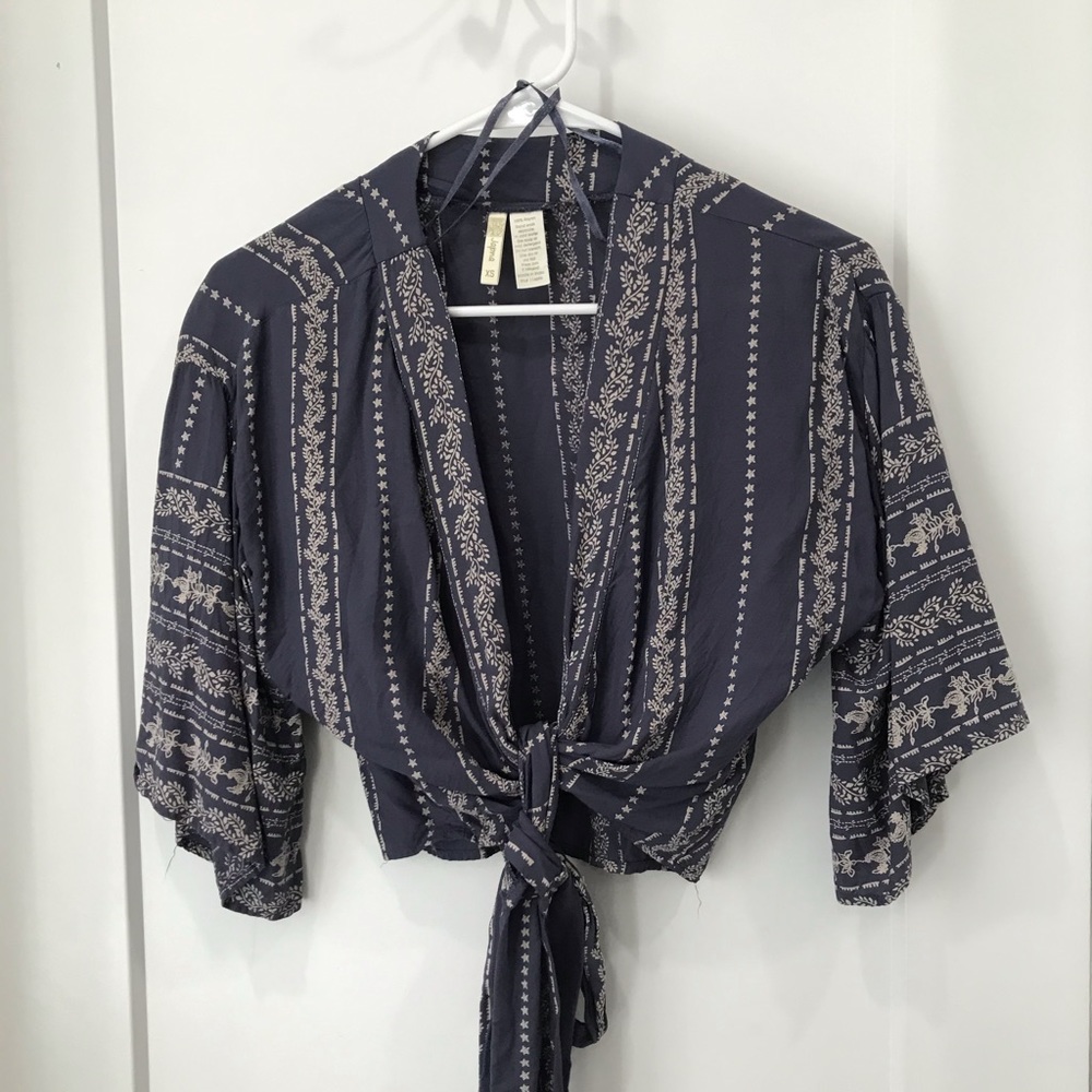 Blue Tie Wrap Top